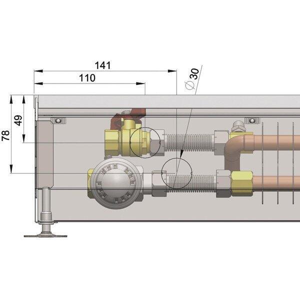 Внутрипольный конвектор длиной 30 см - 1 м Minib COIL-PT/4 1000
