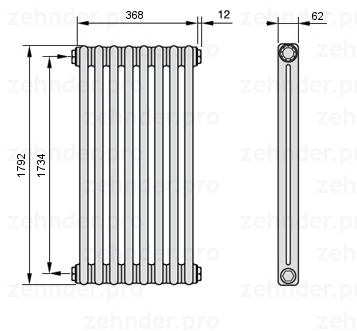 Стальной трубчатый радиатор 2-колончатый Zehnder 2180/8 TL