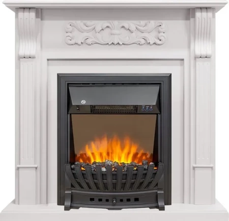 Каминокомплект Venice - Фактурный белый с очагом Aspen Black (Royal Flame)
