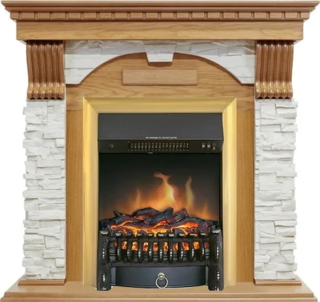 Каминокомплект Dublin - Дуб / Сланец белый с очагом Fobos FX Brass (Royal Flame)
