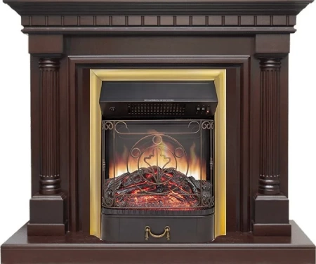 Каминокомплект Dallas - Темный дуб с очагом Majestic FX M Brass (Royal Flame)