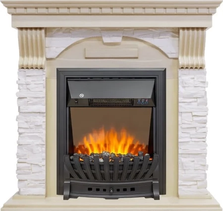 Каминокомплект Dublin - Слоновая кость с патиной / Сланец крем с очагом Aspen Black (Royal Flame)