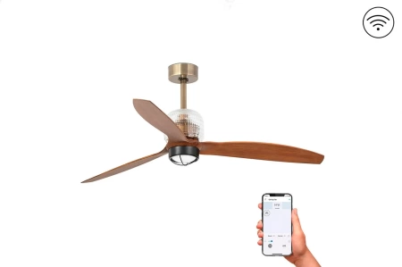 Люстра-вентилятор Faro Deco Fan Led Old Gold Wood DC Smart 33398DWP-10