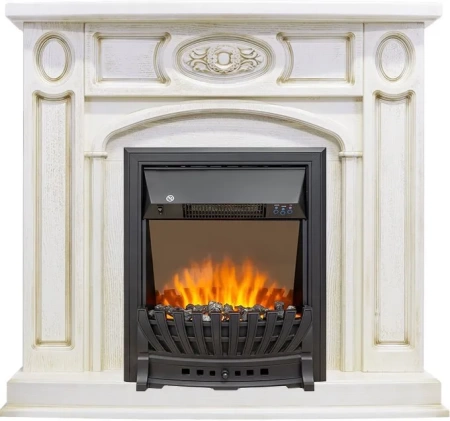 Каминокомплект Florence - Слоновая кость с патиной с очагом Aspen Black (Royal Flame)