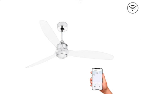 Люстра-вентилятор Faro Just Fan Led Chrome Trans DC Smart 33394WP-9