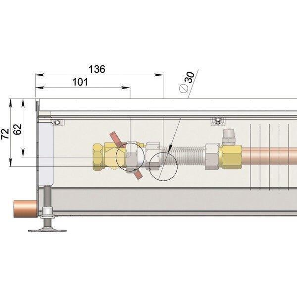 Внутрипольный конвектор длиной 30 см - 1 м Minib COIL-PO 1000