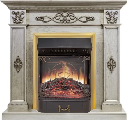 Каминокомплект Derby - Old silver с очагом Majestic FX M Brass (Royal Flame)