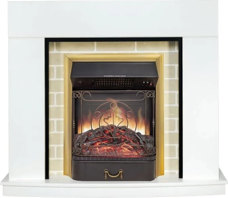 Каминокомплект Montana - Белый с очагом Majestic FX M Brass (Royal Flame)