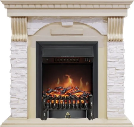 Каминокомплект Dublin - Слоновая кость с патиной / Сланец крем с очагом Fobos FX Black (Royal Flame)