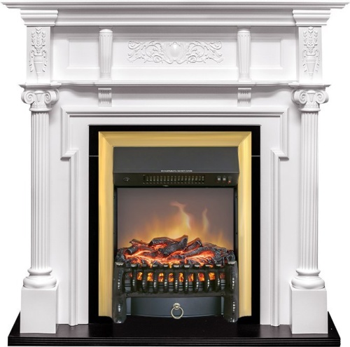 Каминокомплект Oxford - Белый с очагом Fobos FX M Brass