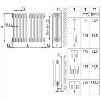 Стальной трубчатый радиатор 6-колончатый Arbonia 6030/20 N12 3/4 RAL 9016