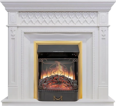 Каминокомплект Alexandria - Белый с очагом Majestic FX Brass (Royal Flame)