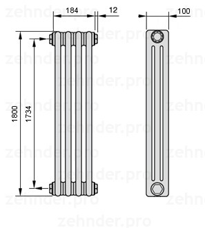 Стальной трубчатый радиатор 3-колончатый Zehnder 3057/24 TL