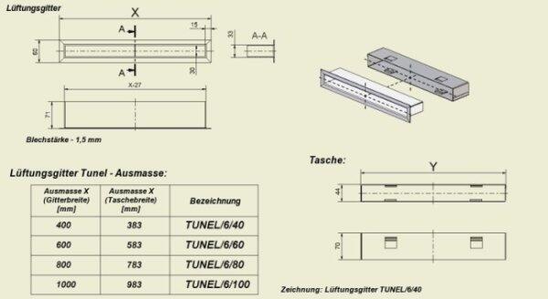 Вентиляционная решетка для камина Kratki Тунель 6х80 TUNEL6/80/B