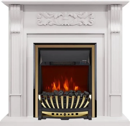 Каминокомплект Venice - Фактурный белый с очагом Aspen Gold (Royal Flame)