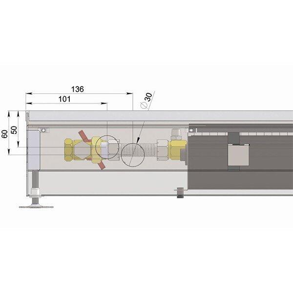 Внутрипольный конвектор длиной 1,6 м - 2 м Minib COIL-KT110 2000