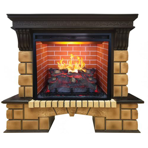 Камин электрический с эффектом пламени 3D и увлажнением Real-Flame Stone Brick 26 AO с очагом 3D Lee