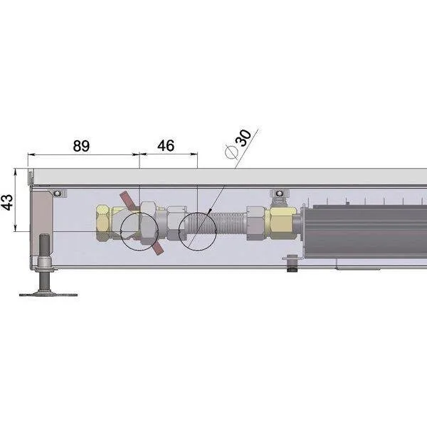 Внутрипольный конвектор длиной 1,6 м - 2 м Minib COIL-T80 2000