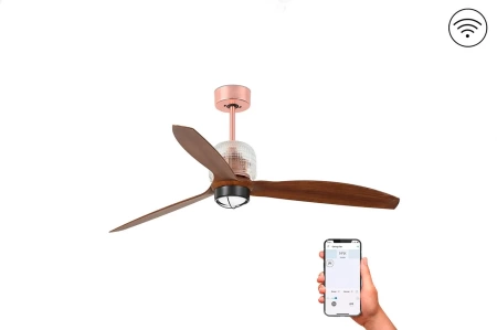 Люстра-вентилятор Faro Deco Fan Led Copper Wood DC Smart 33399DWP-10