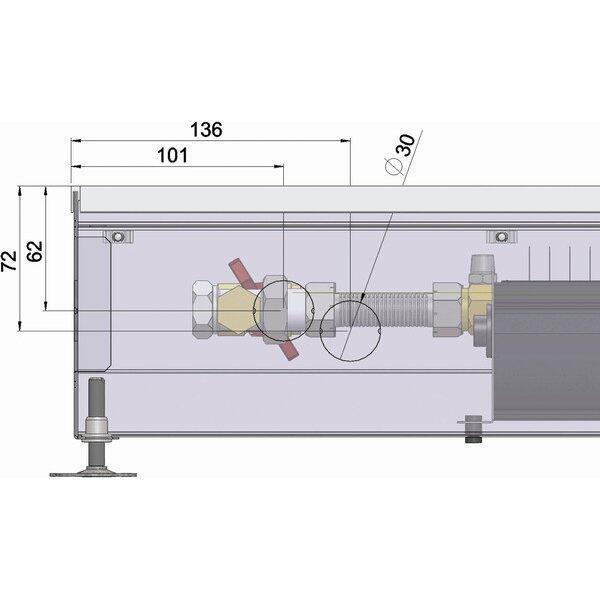 Внутрипольный конвектор длиной 1,6 м - 2 м Minib COIL-KT3  2000