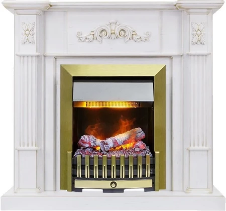 Каминокомплект Martin - Белый дуб, патина золото с очагом Danville Antique Brass FB2 (Dimplex)