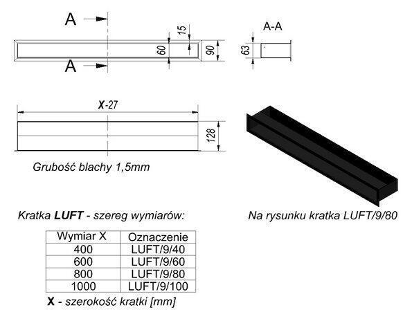 Вентиляционная решетка для камина Kratki Люфт графитовая 9x80 LUFT9/80/45S/G