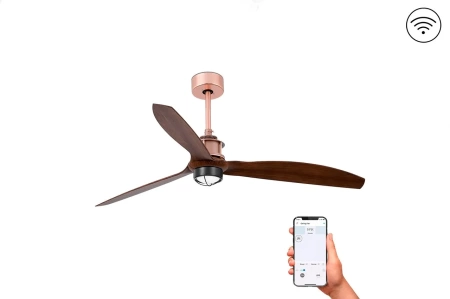 Люстра-вентилятор Faro Just Fan Led Copper Wood DC Smart 33399WP-10
