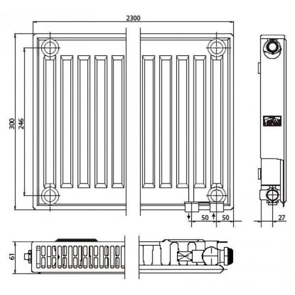 Стальной панельный радиатор Тип 11 Kermi FTV(FKV) 11 300x500