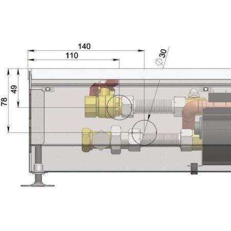 Внутрипольный конвектор длиной 1,6 м - 2 м Minib COIL-MT 1750