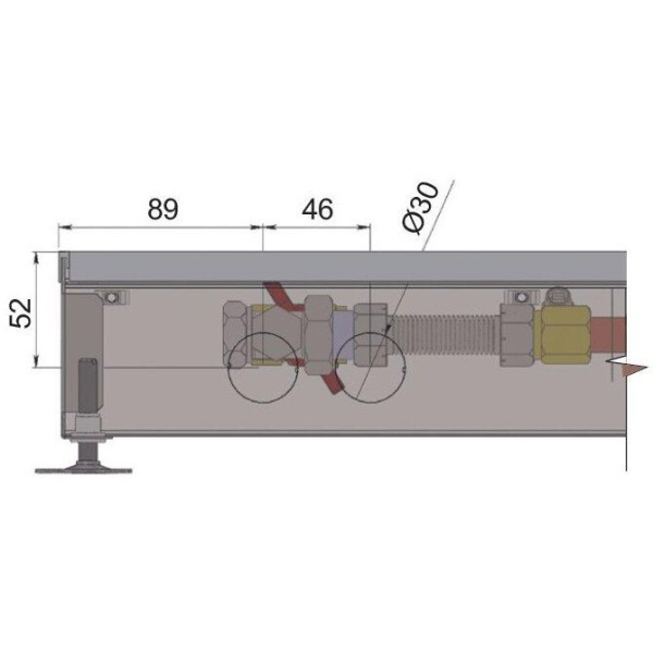 Внутрипольный конвектор длиной 30 см - 1 м Minib COIL-P90 900