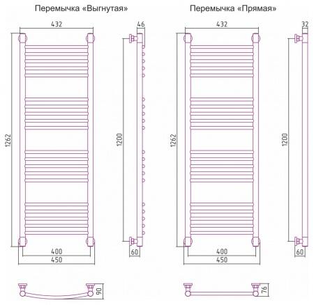 Водяной полотенцесушитель лесенка Сунержа Богема+ 1200x400