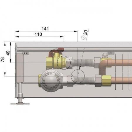 Внутрипольный конвектор длиной 30 см - 1 м Minib COIL-PT/4 1000