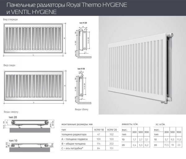 Стальной панельный радиатор Тип 10 Royal Thermo HYGIENE 10-300-700