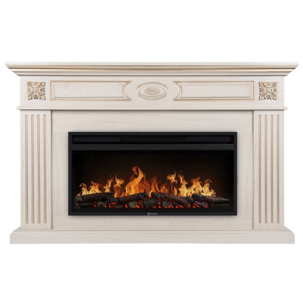 Каминокомплект: Очаг Electrolux EFP/P-4220LS, портал Siena 42/40/36, сл. кость с зол. патиной