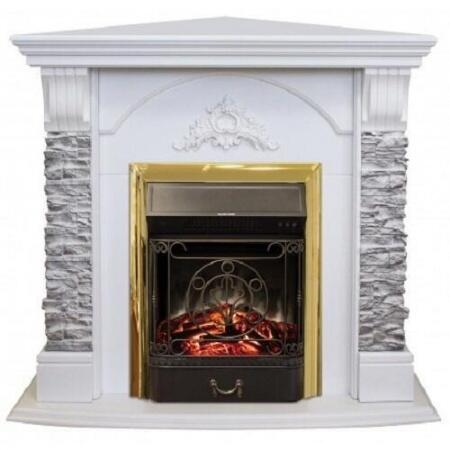 Угловой электрокамин с эффектом живого огня Real-Flame Athena Corner GR STD/EUG/24 WT с очагом Fobos