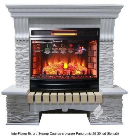 Каменный камин (портал+очаг) InterFlame Exter / Экстер Сланец с очагом Panoramic 25-30 led