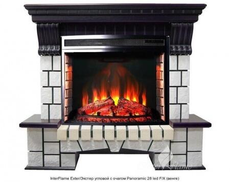 Каменный камин (портал+очаг) InterFlame Exter/Экстер угловой с очагом Panoramic 28 led F/X