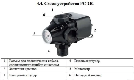 Реле давления Vodotok РС-2В, с манометром, без кабеля