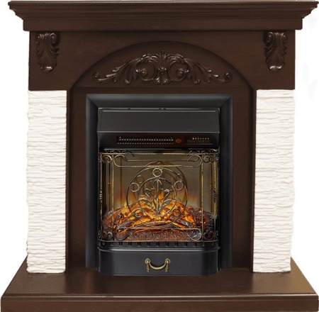 Каминокомплект Bern Сланец мелкий белый / Темный дуб с очагом Majestic FX M Black RC