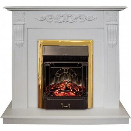 Электрический камин с эффектом живого огня Real-Flame Dominica STD/EUG WT с очагом Fobos s Lux BL/BR