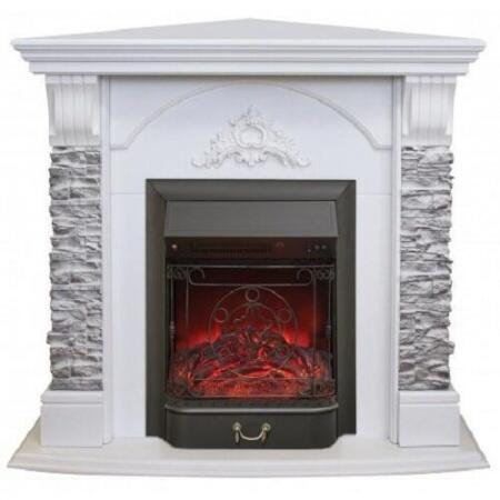 Угловой электрокамин с эффектом живого огня Real-Flame Athena Corner GR STD/EUG/24 WT с очагом Fobos