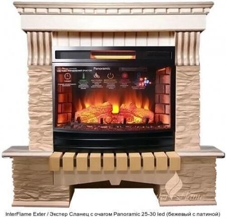 Каменный камин (портал+очаг) InterFlame Exter / Экстер Сланец с очагом Panoramic 25-30 led