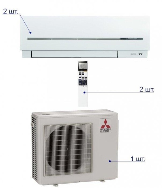 Мульти сплит-система на 2 комнаты Mitsubishi Electric MXZ-2D42VA/MSZ-SF25VE*2шт
