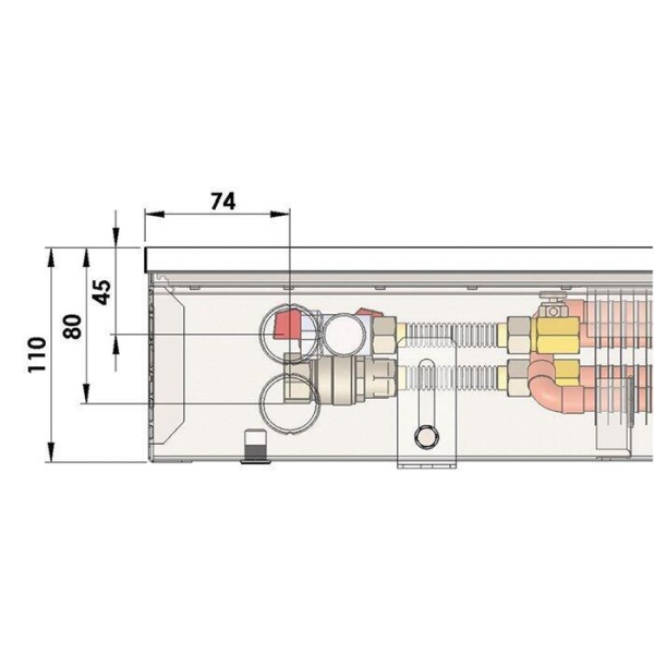 Внутрипольный конвектор длиной 30 см - 1 м Minib COIL-PB110 900