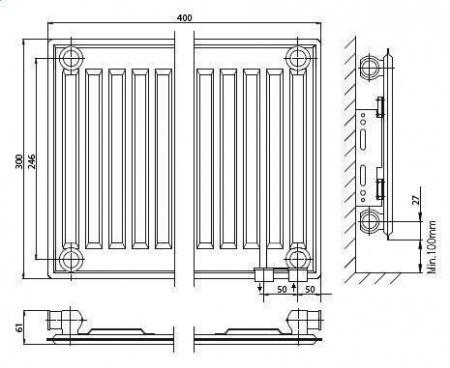 Стальной панельный радиатор Тип 10 Kermi FTV(FKV) 10 400x1600