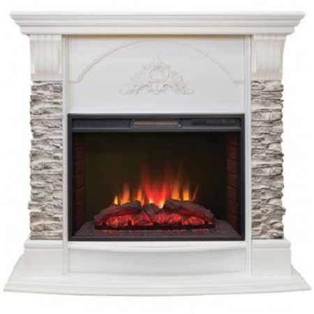 Стильный электрокамин с приятным звуком Real-Flame Athena GR STD/EUG/25/24 WT с очагом Sparta 25,5 L