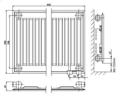 Стальной панельный радиатор Тип 10 Kermi FTV(FKV) 10 300x3000