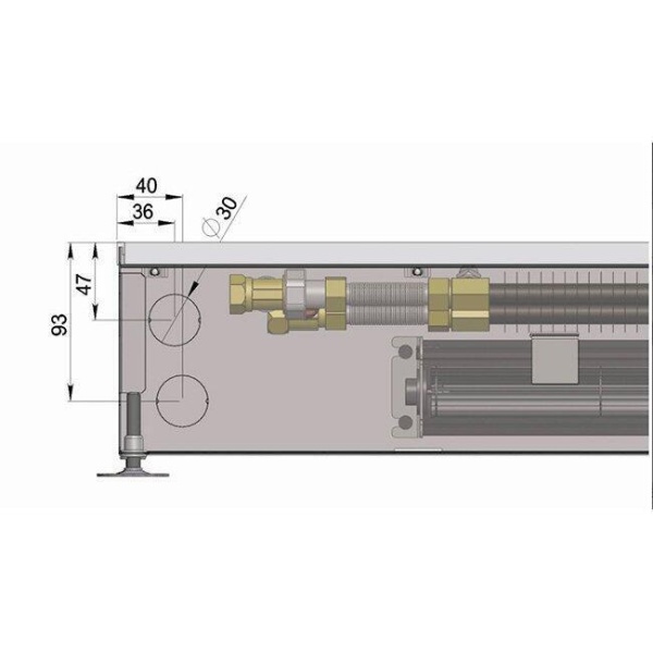 Внутрипольный конвектор длиной 1,6 м - 2 м Minib COIL-KT0 1750