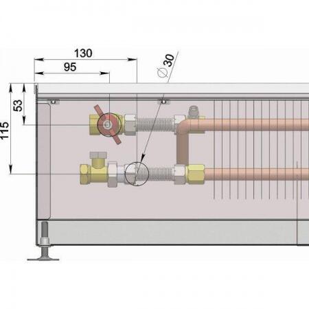 Внутрипольный конвектор длиной 30 см - 1 м Minib COIL-PMW205 900