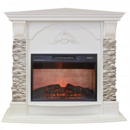 Угловой электрокамин с плоским фронтальным стеклом Real-Flame Athena Corner GR STD/EUG/24 WT с очаго